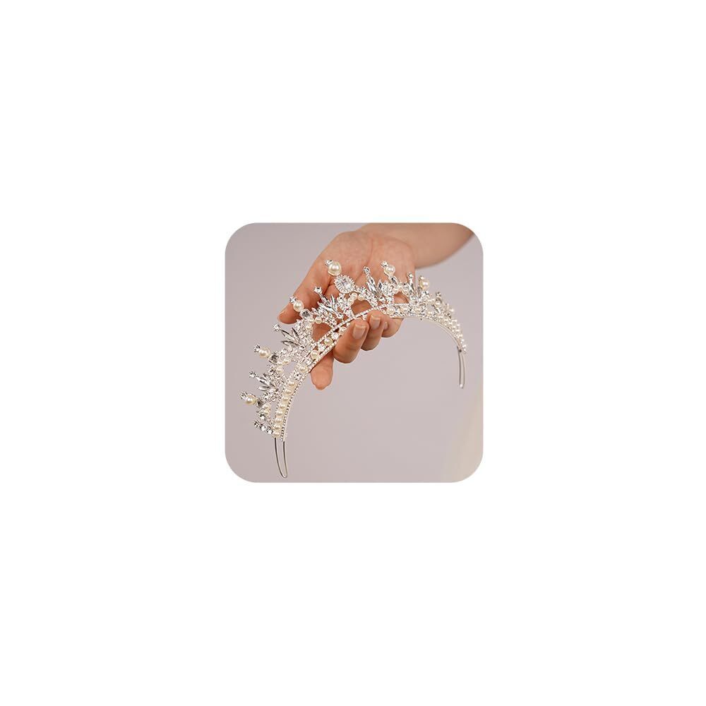 4704 Baroque Tiaras Silver Crystal Pearl Crowns Pearl Wedding Headband